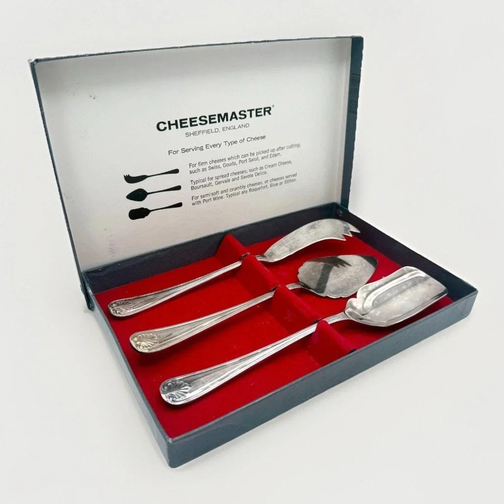 Vintage Sheffield England Cheese Serving Set Silver Plate MCM Barware EPNS